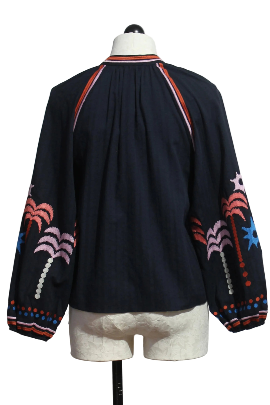 back view of Peacoat Navy Palm Embroidery Phoebe Top by Caballero