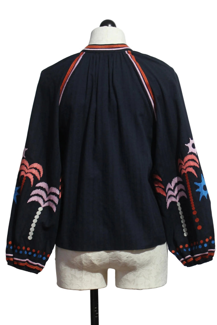 back view of Peacoat Navy Palm Embroidery Phoebe Top by Caballero