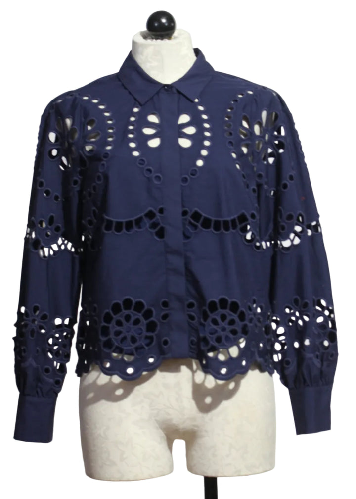 Navy Emmie Long Sleeve Eyelet Top by Caballero