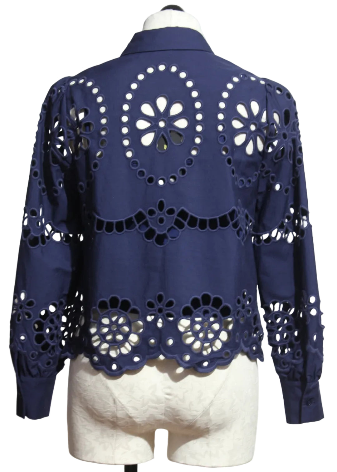 back view of Navy Emmie Long Sleeve Eyelet Top by Caballero
