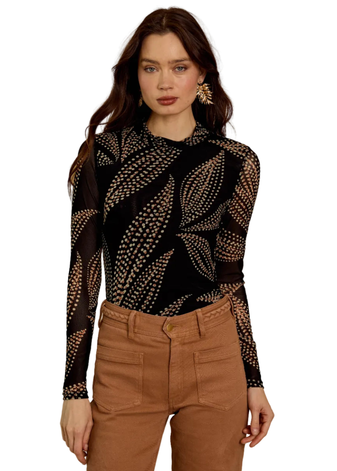 model wearing the Marta Top in Star Dust Leaf by Caballero