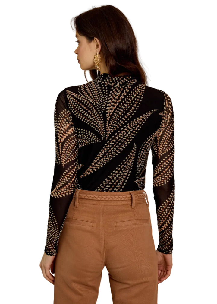 back view of model wearing the Marta Top in Star Dust Leaf 
