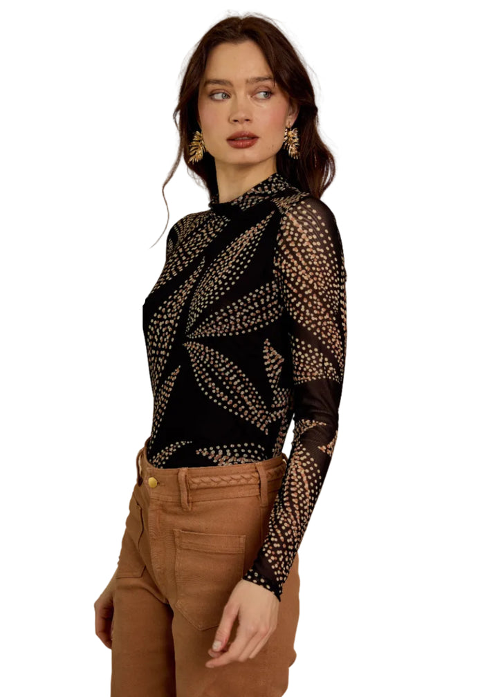 side view of model wearing the Marta Top in Star Dust Leaf