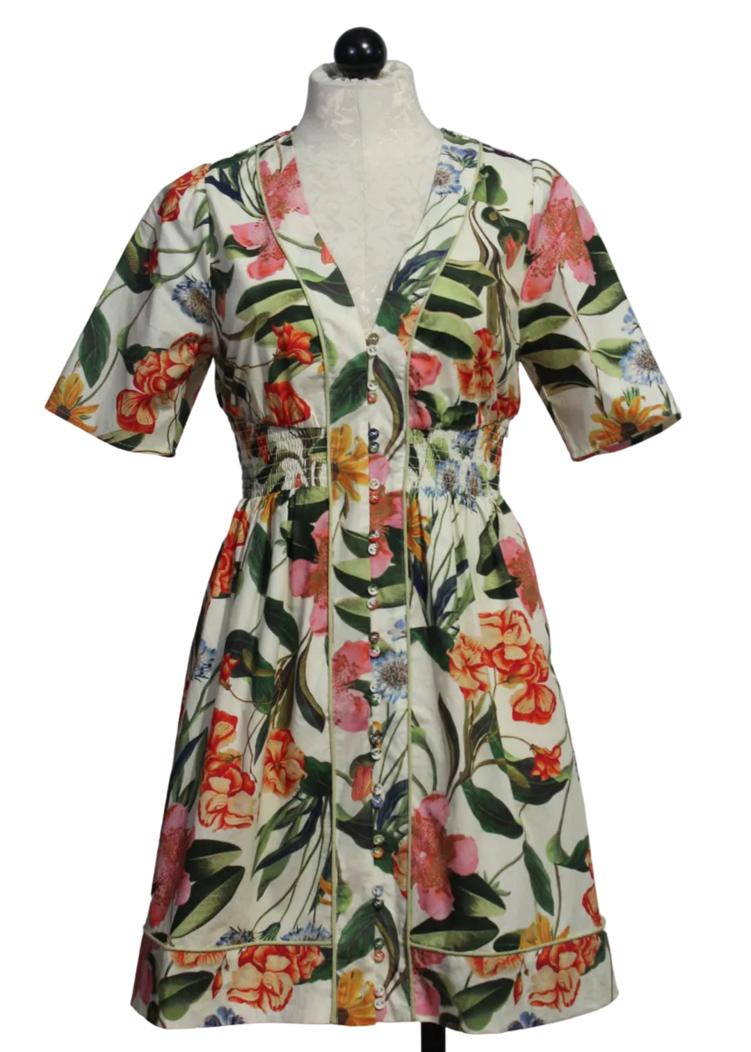 Buttercream Floral Short Sleeve Button Down Lucinda Dress by Caballero