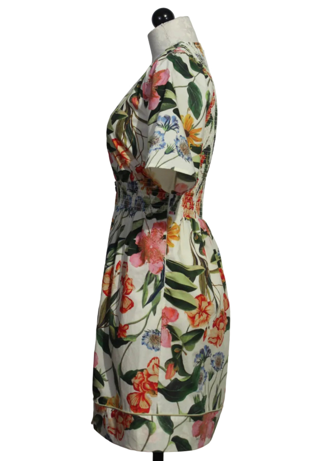 side view of Buttercream Floral Short Sleeve Button Down Lucinda Dress by Caballero