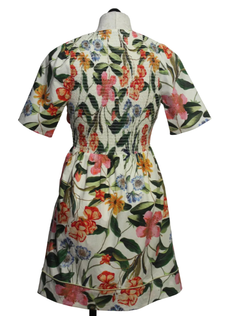 back view of Buttercream Floral Short Sleeve Button Down Lucinda Dress by Caballero