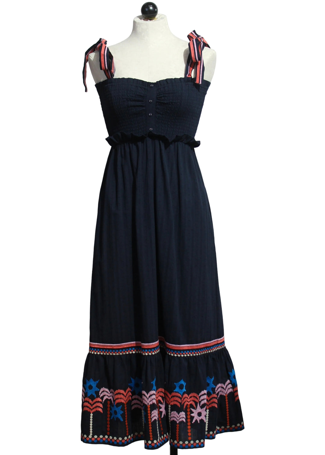 Thandi Dress in Peacoat Navy Palm Embroidery by Caballero 