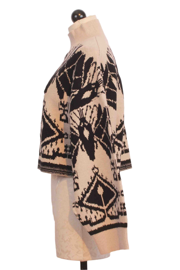 side view of Ikat Tapestry Cropped Mock Neck Maeva Sweater by Caballero