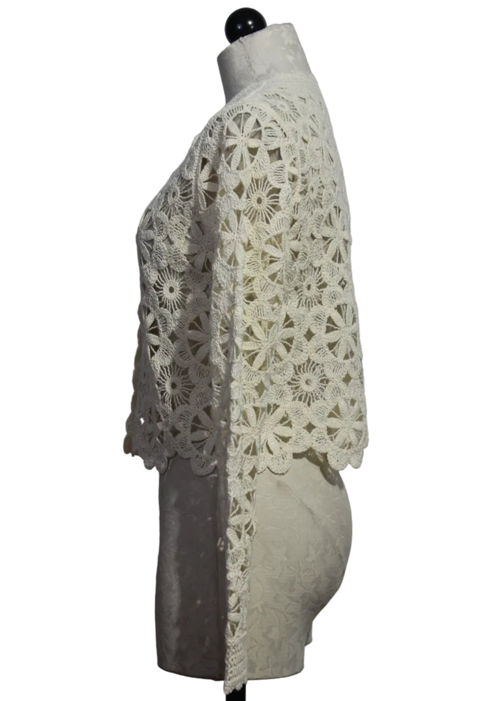 Side view of Corina Crochet Cardigan Sweater by Caballero