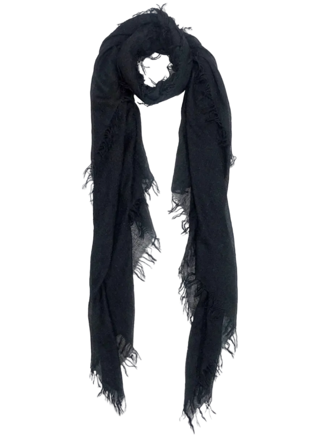 Black Bliss Cashmere Scarf with Tassels by Pacific Blue