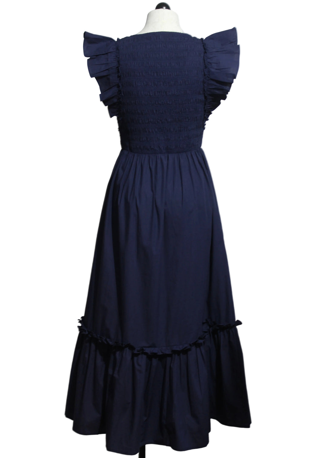 back view of Peacoat Navy colored Gladys Ankle Dress by Cleobella