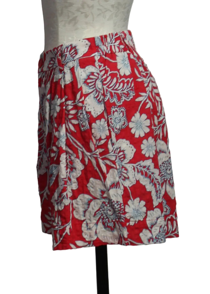 side view of Raspberry Floral Garden Donald Floral Printed Shorts by Velvet Heart  