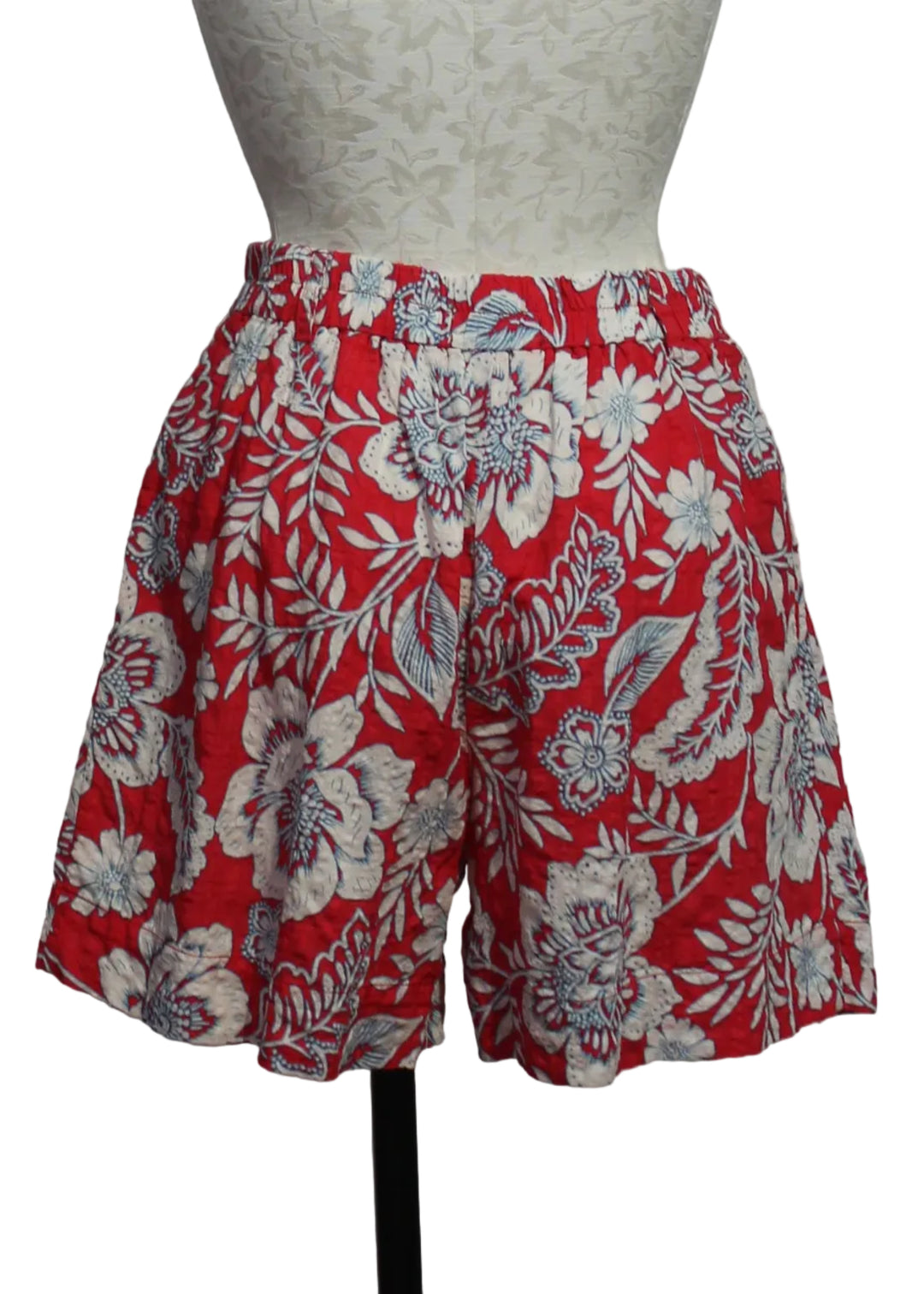 back view of Raspberry Floral Garden Donald Floral Printed Shorts by Velvet Heart  