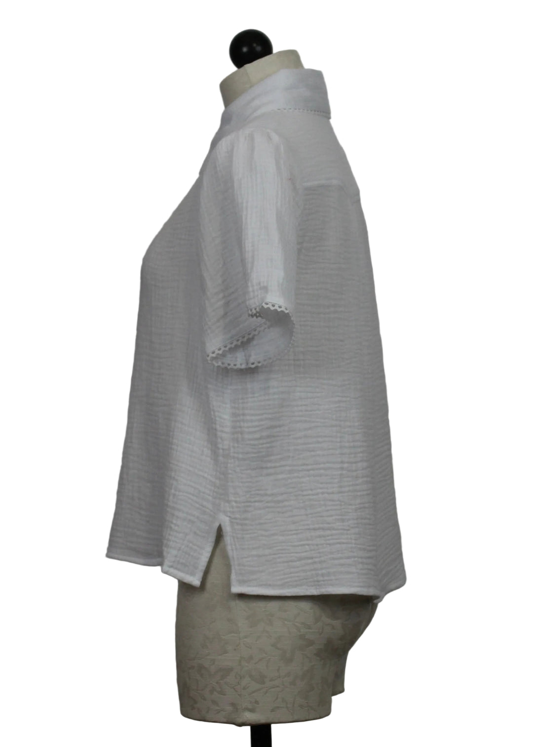 side view of White Cotton Nadette Blouse by Velvet Heart 
