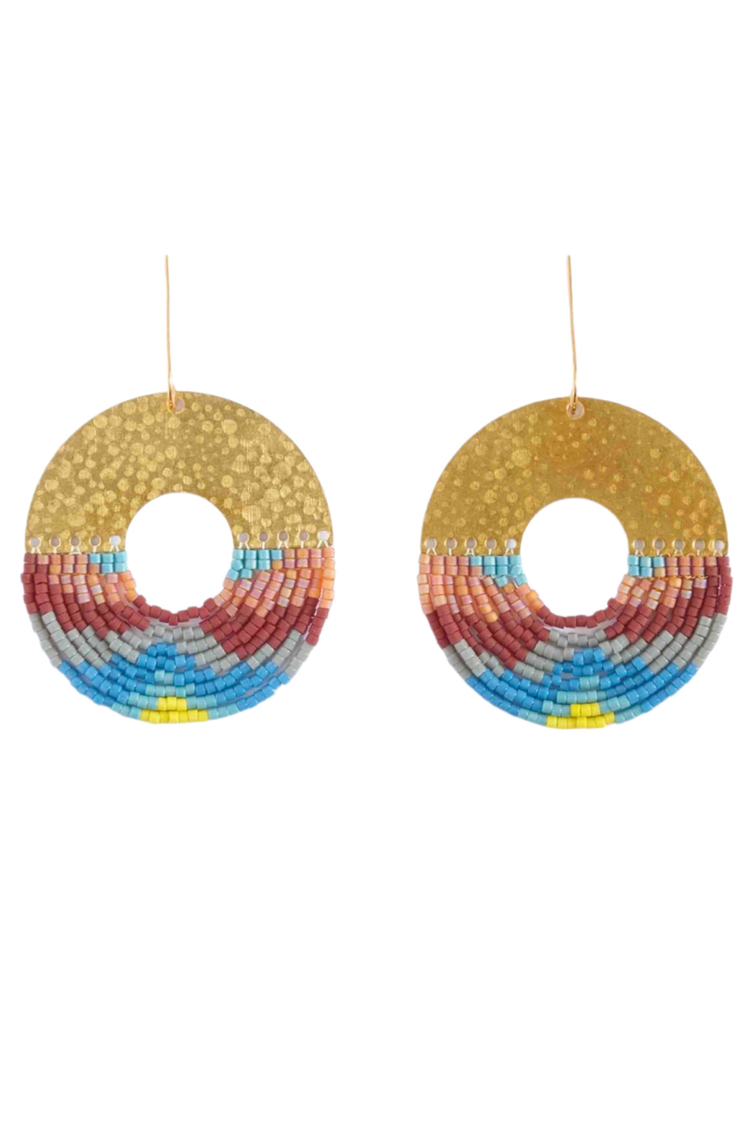 Beaded Handwoven Blue colored Organic Circular Fringe Earrings by Mayana Design Co&nbsp;