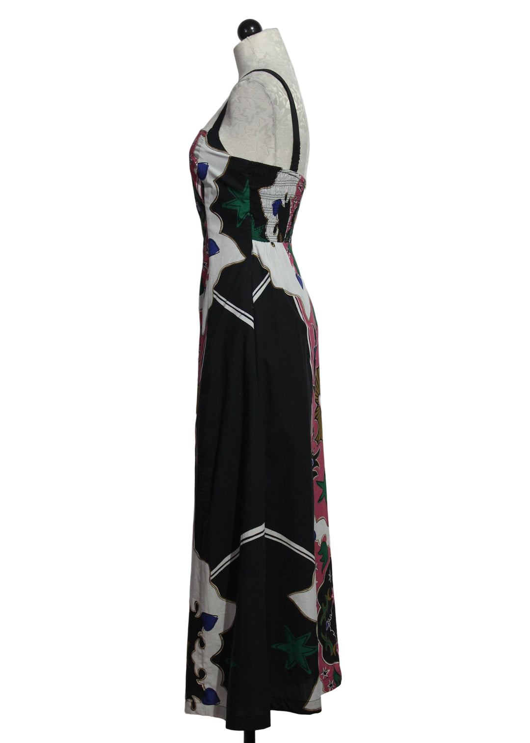 side view of the Yelena Ankle Dress by Cleobella in the Estelar print 