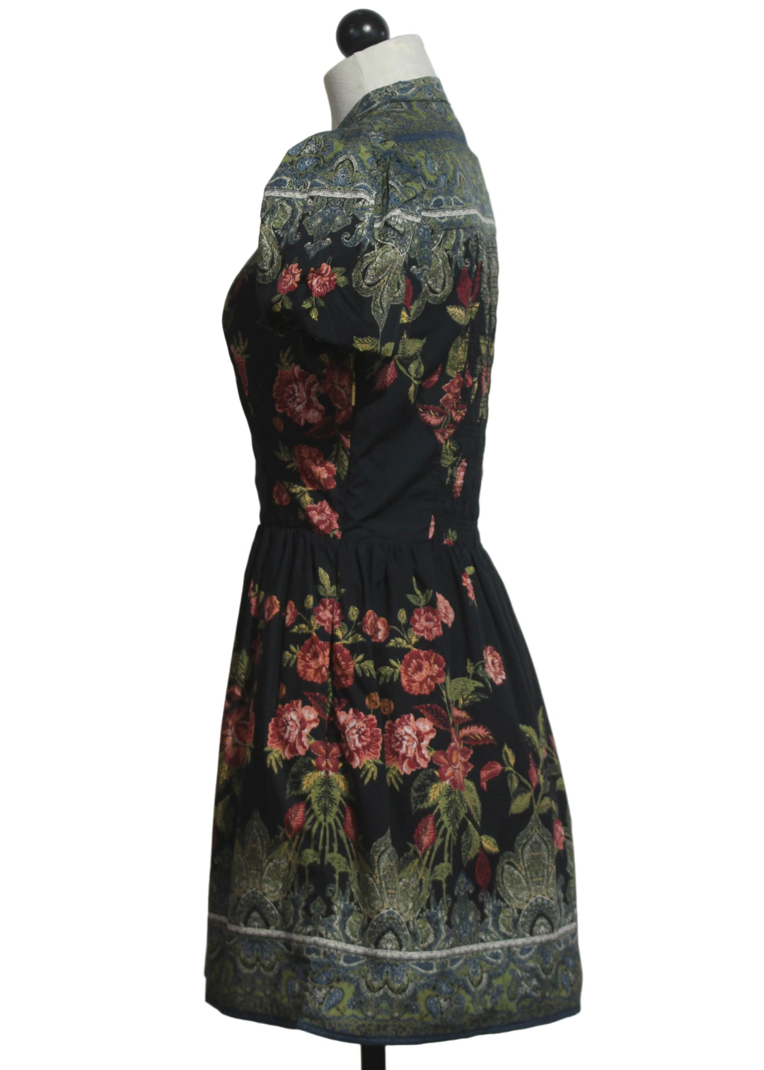 side view of the Sveti Mini Dress by Cleobella in the Eglantine Print 
