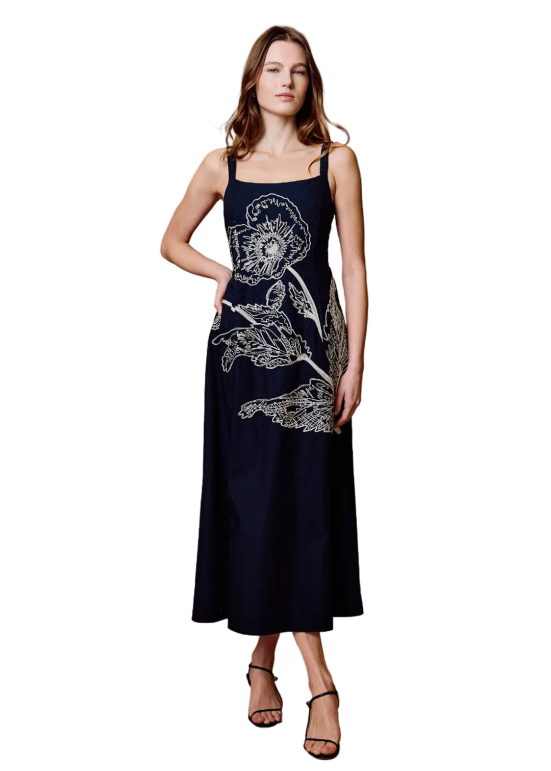 model wearing the BLACK with  IVORY Joplin Ankle Dress by Cleobella