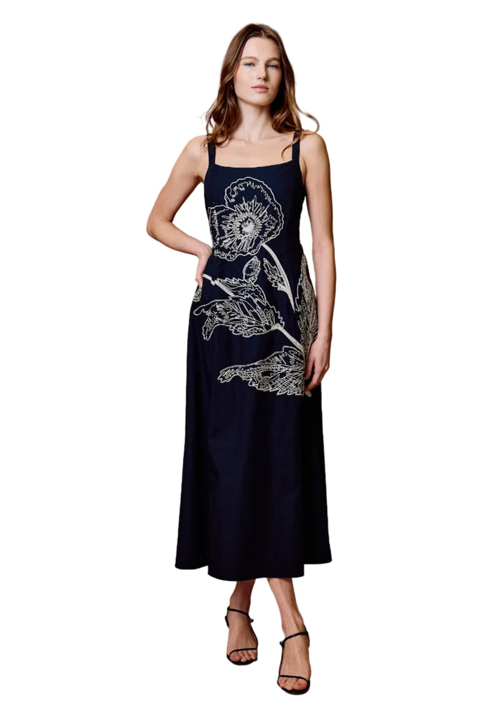 model wearing the BLACK with  IVORY Joplin Ankle Dress by Cleobella