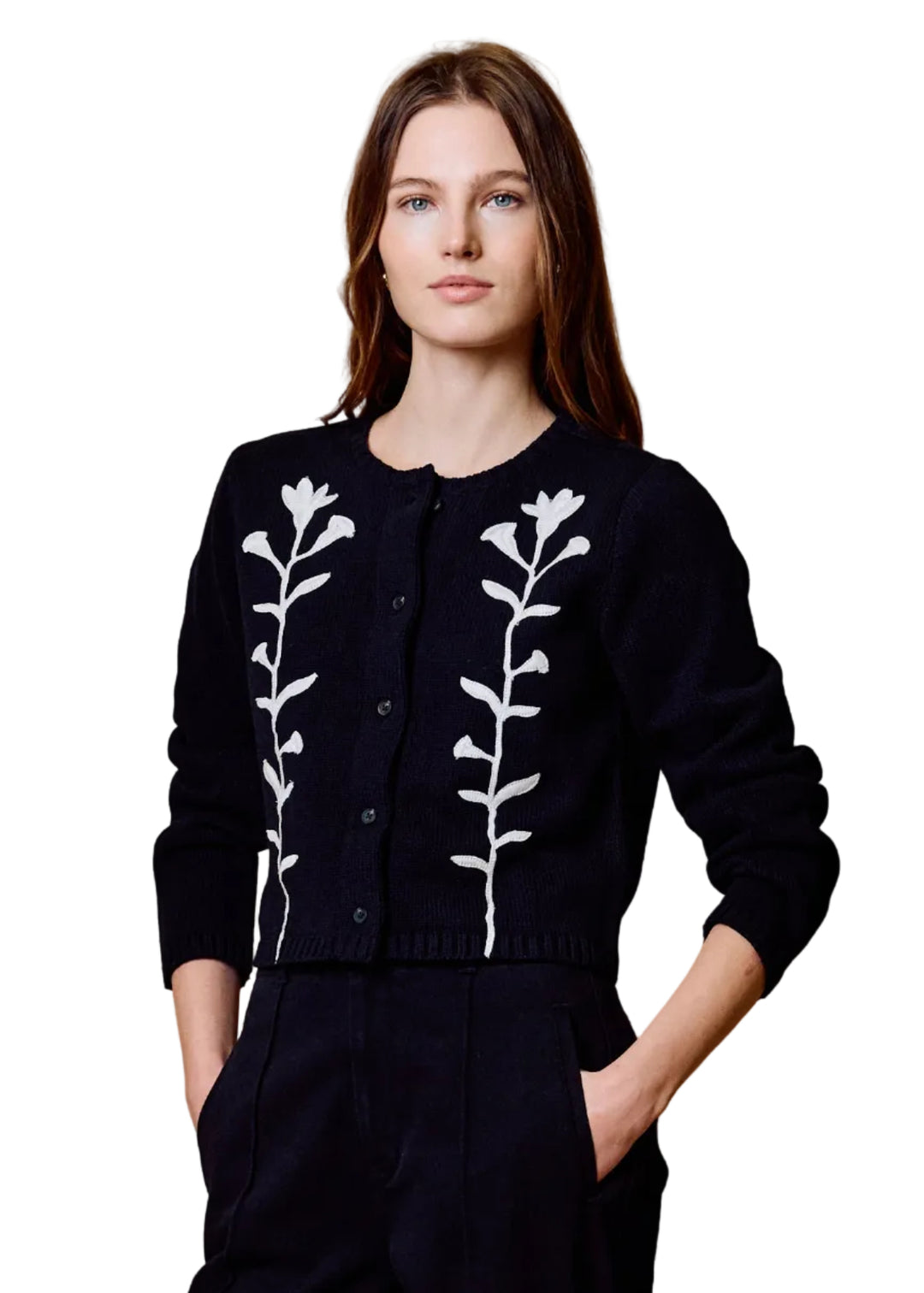 Model wearing the BLACK IVORY Samantha Sweater by Cleobella