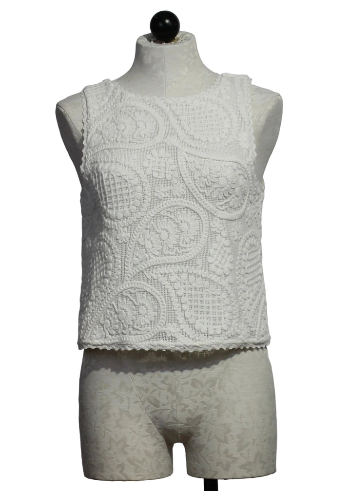 White Sleeveless Crocheted Emiko Top by Cleobella