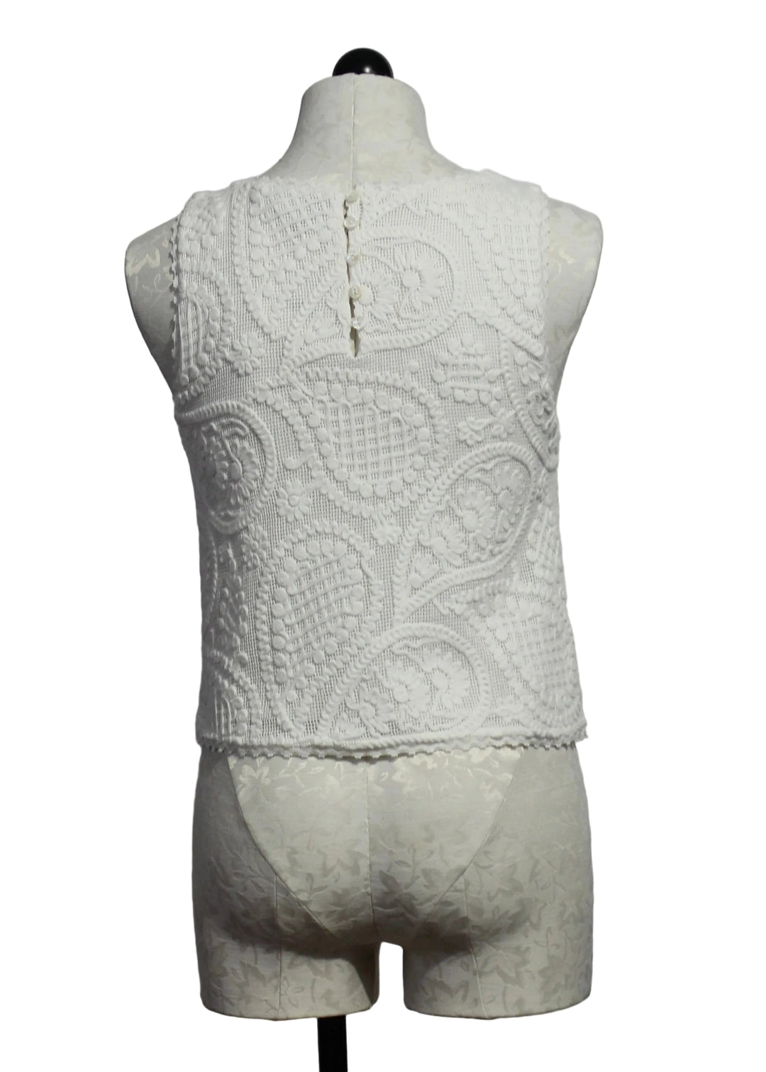 back view of White Sleeveless Crocheted Emiko Top by Cleobella