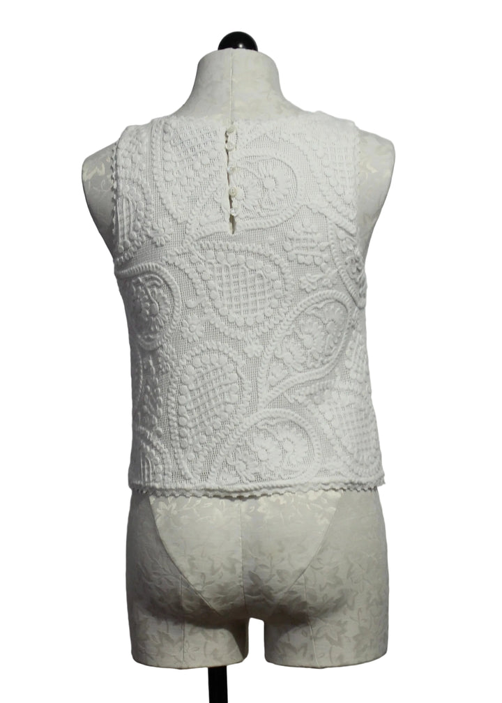 back view of White Sleeveless Crocheted Emiko Top by Cleobella