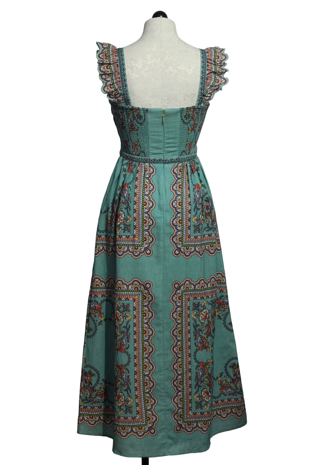 back view of Veronique Ankle Dress by Cleobella in the Bleura Print