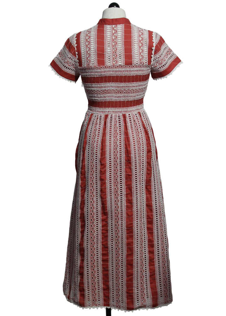 back view of Short Sleeve Paprika colored Soleil Dress by Cleobella 