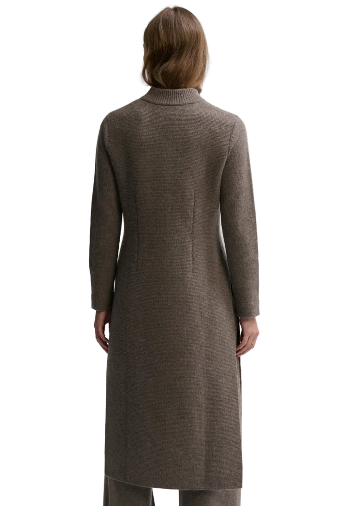 back view of model wearing the PORTOBELLA colored Imperial Sweater Coat by Margaret Oleary