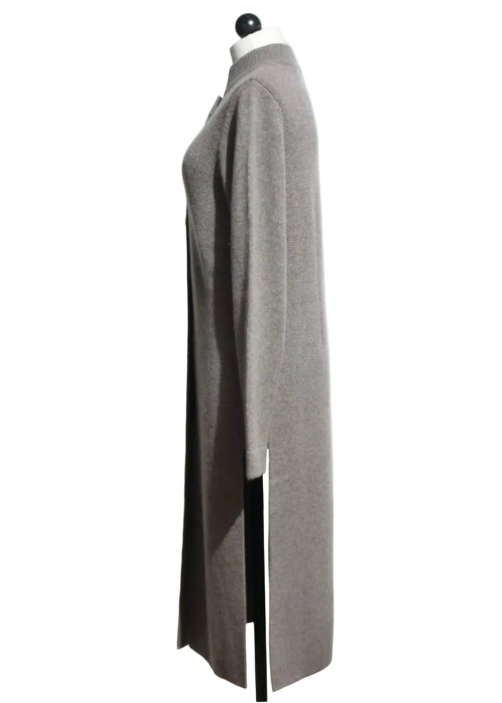 Side view of Portobella colored Imperial Sweater Coat by Margaret Oleary