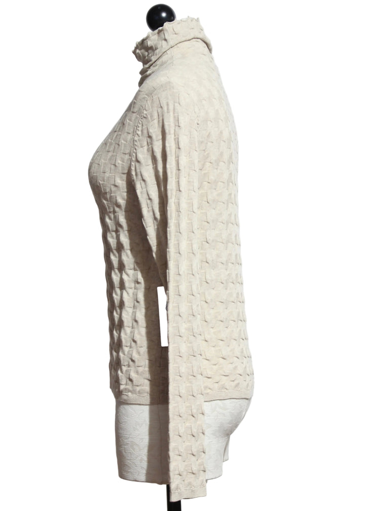 Side view of ALMOND colored 3D TNeck Top by Margaret O&