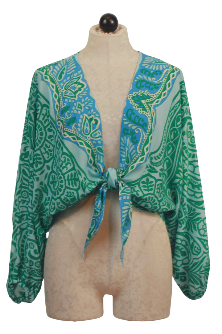 Vert colored Tie Front Coaster Blouse by Valerie Khalon