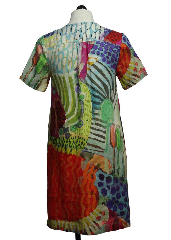 back view of Short Sleeve V Neck Morning Hike Dress by Claire Desjardins