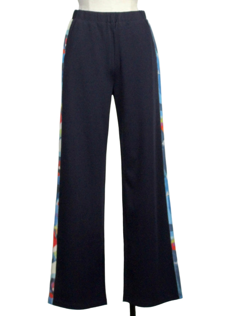 Navy Pant with Insatiable Print, Striped Sides by Claire Desjardins