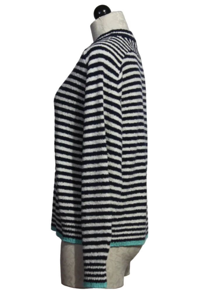 side view of Navy White Lola Stripe Pullover by Margaret O'Leary