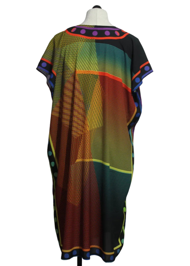 back view of Khloe Dress by Kozan in the Mondrian Print fabric