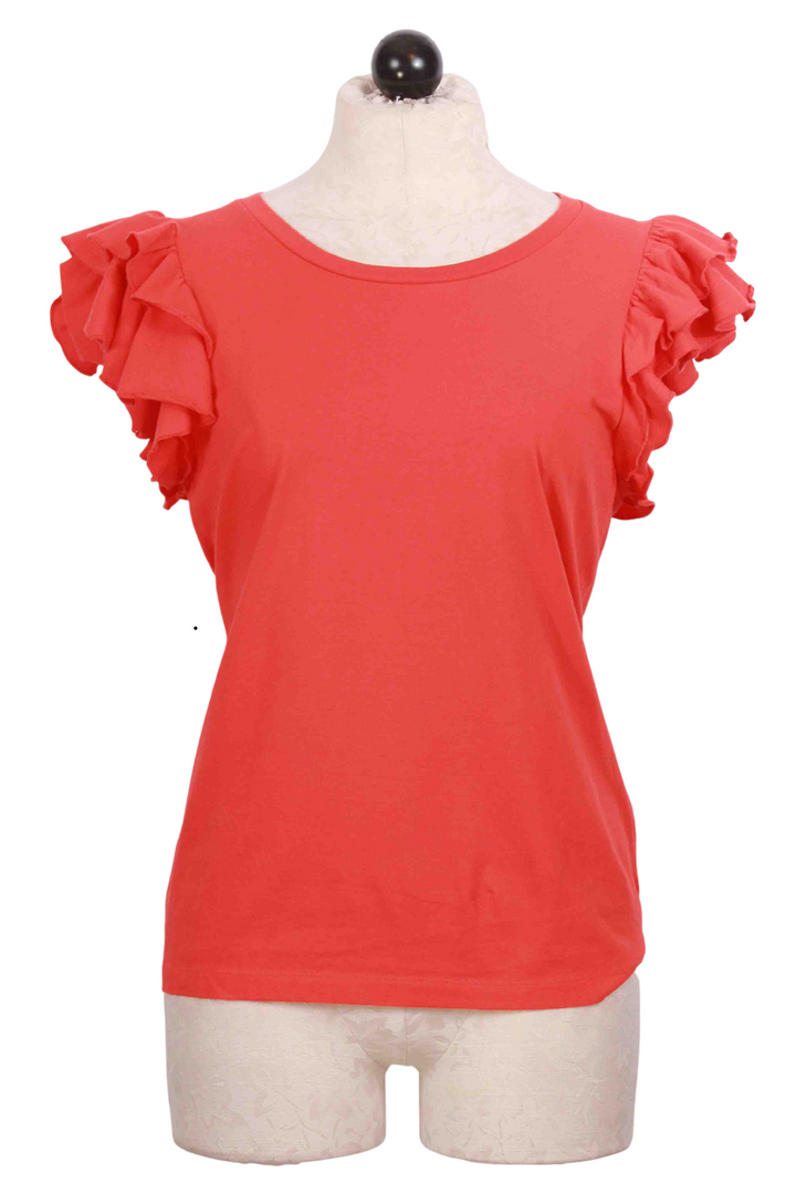 Mandarin colored Cotton Ruffle Sleeve Top by Summum