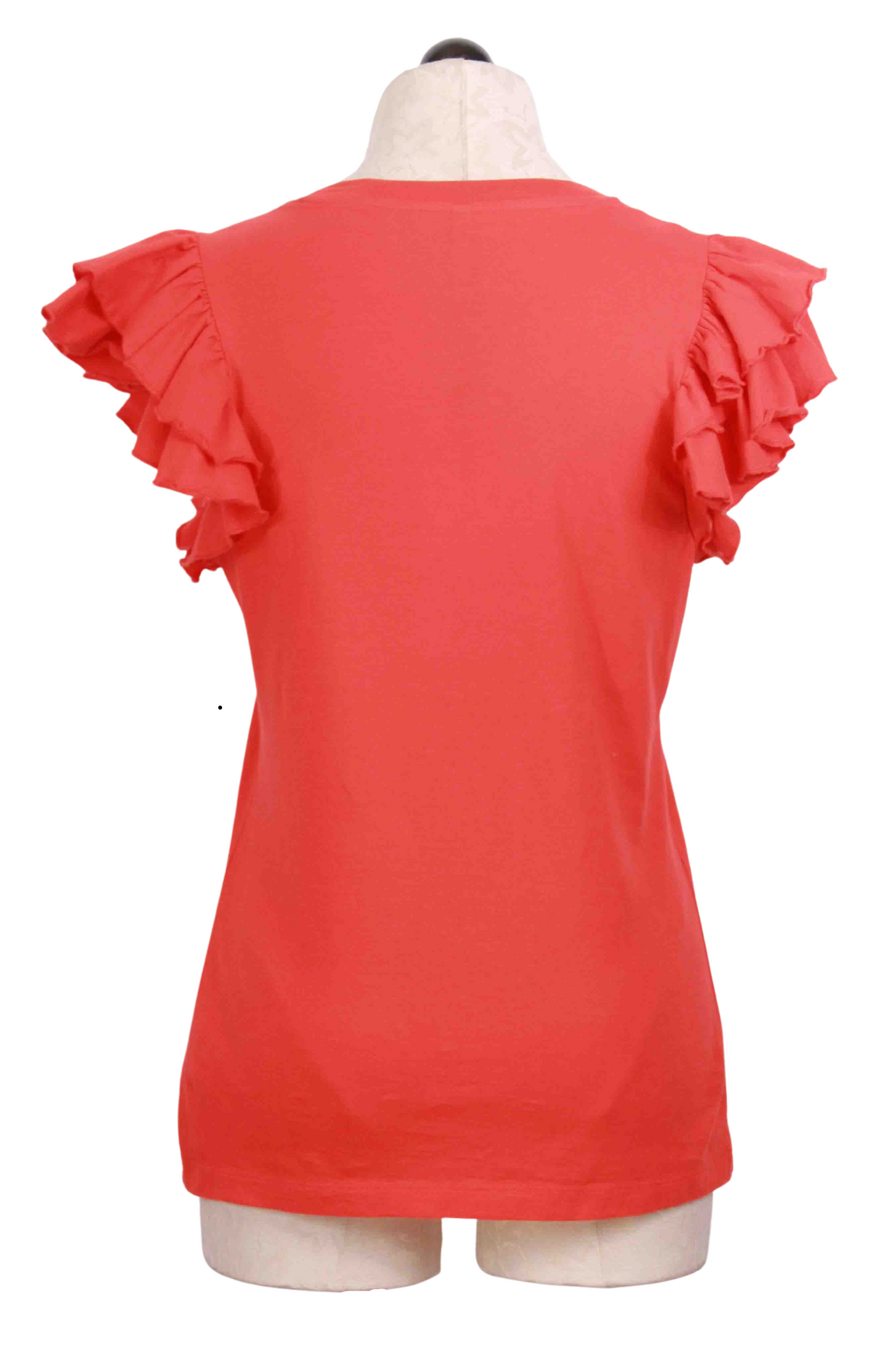 back view of Mandarin colored Cotton Ruffle Sleeve Top by Summum