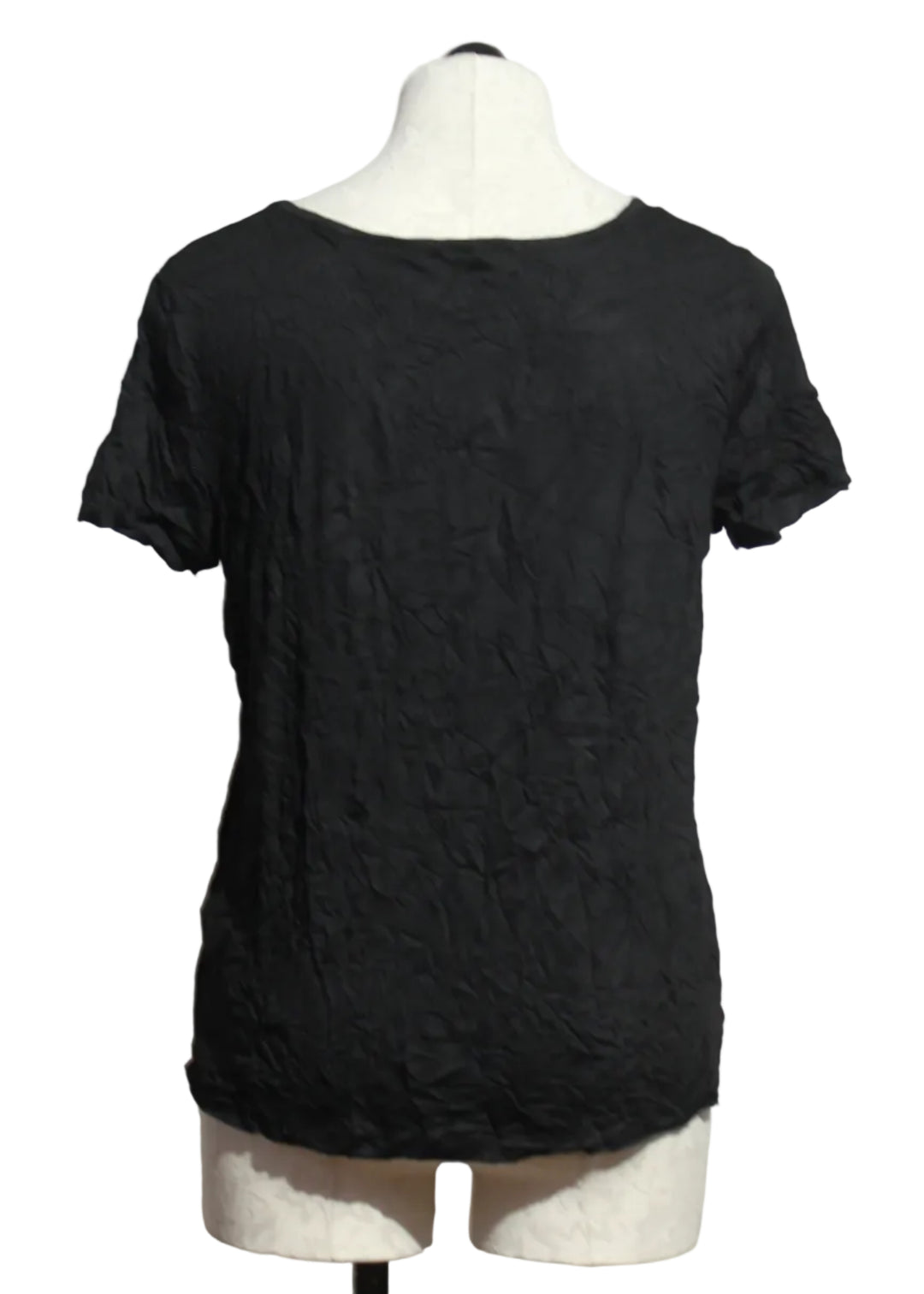 back view of Black Crinkled Short Sleeve Celia Top by Kozan