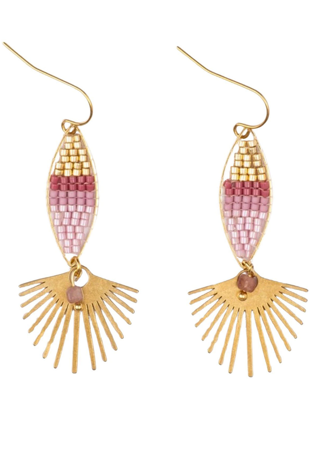 Pink Handwoven Beaded Cotton Candy Dangle Earrings by Mayana Designs