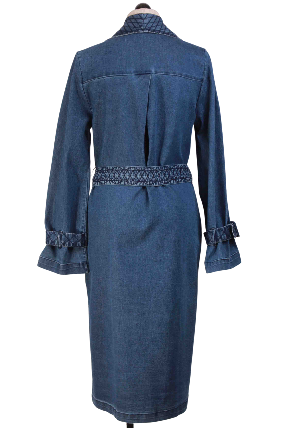 back view of Belted Denim Twill Cara Trench Coat by Cleobella