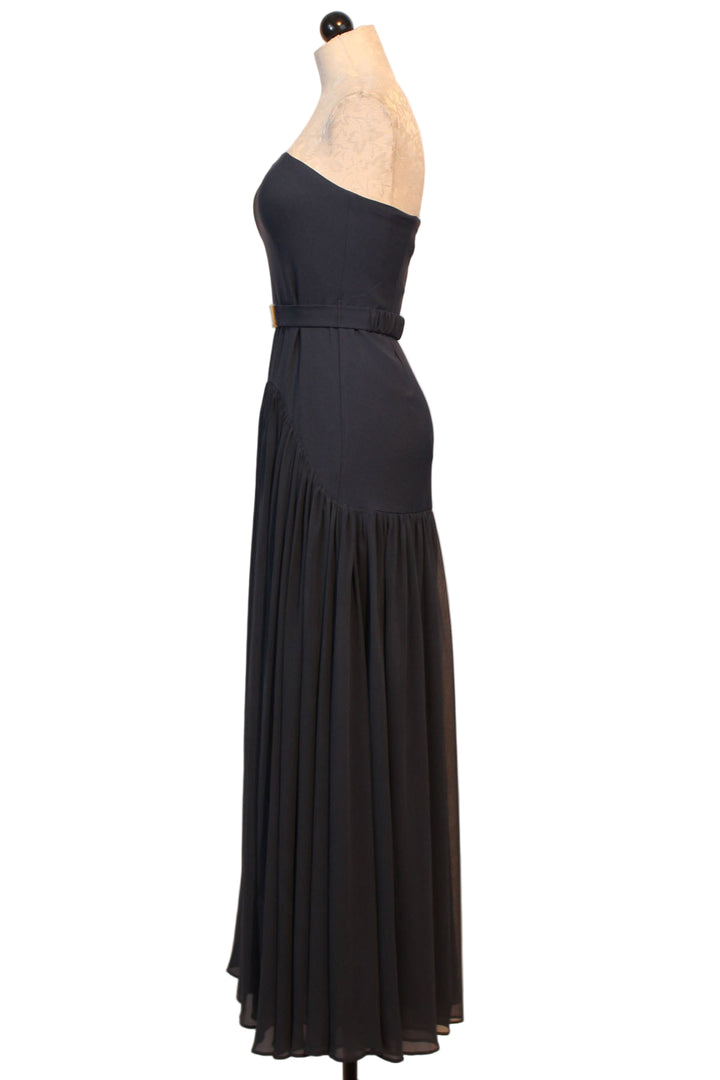 side view of Sleeveless Navy Belted Maxi Carmel Dress by Hutch
