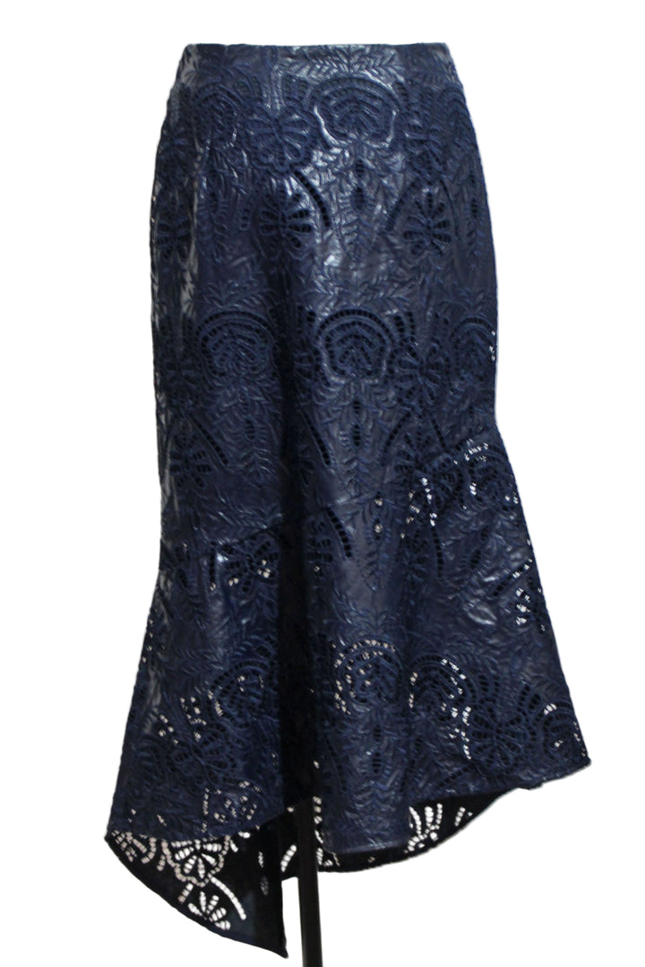 Back view of Navy Faux Leather Casey skirt by Marie Oliver 