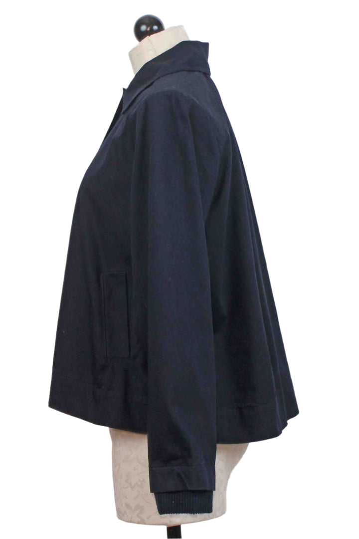 side view of New Navy Cava Twill Peacoat by Stateside