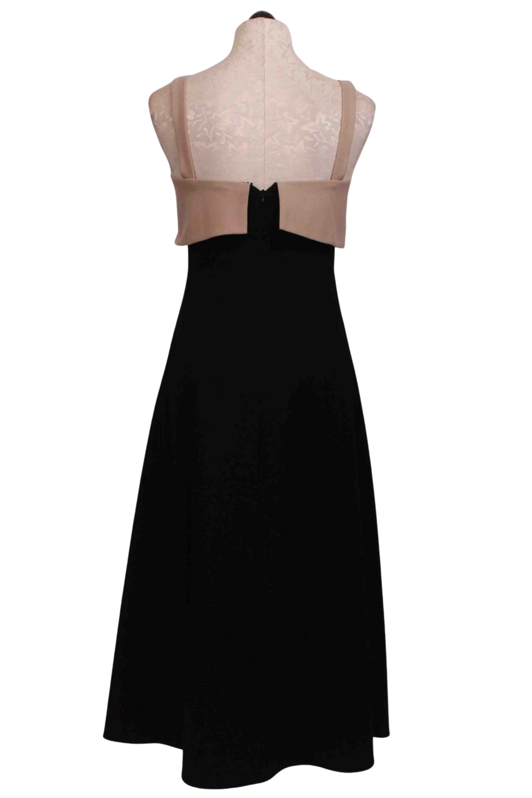 back view of Black with contrasting taupe colored panel Centre Tank Dress by Rue Sophie