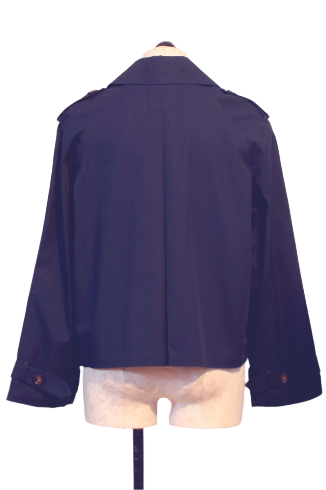 back view of Navy Chelsea Crop Trench Jacket by Fifteen Twenty