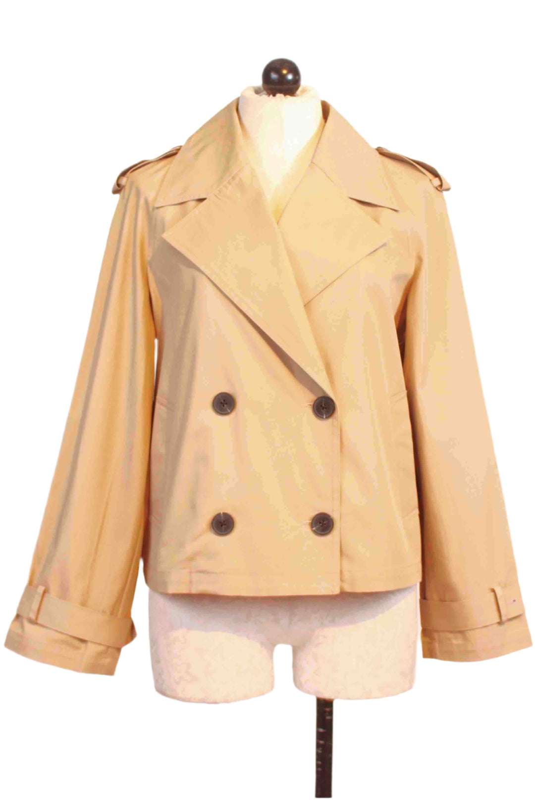 Khaki colored Chelsea Cropped Trench Jacket by Fifteen Twenty