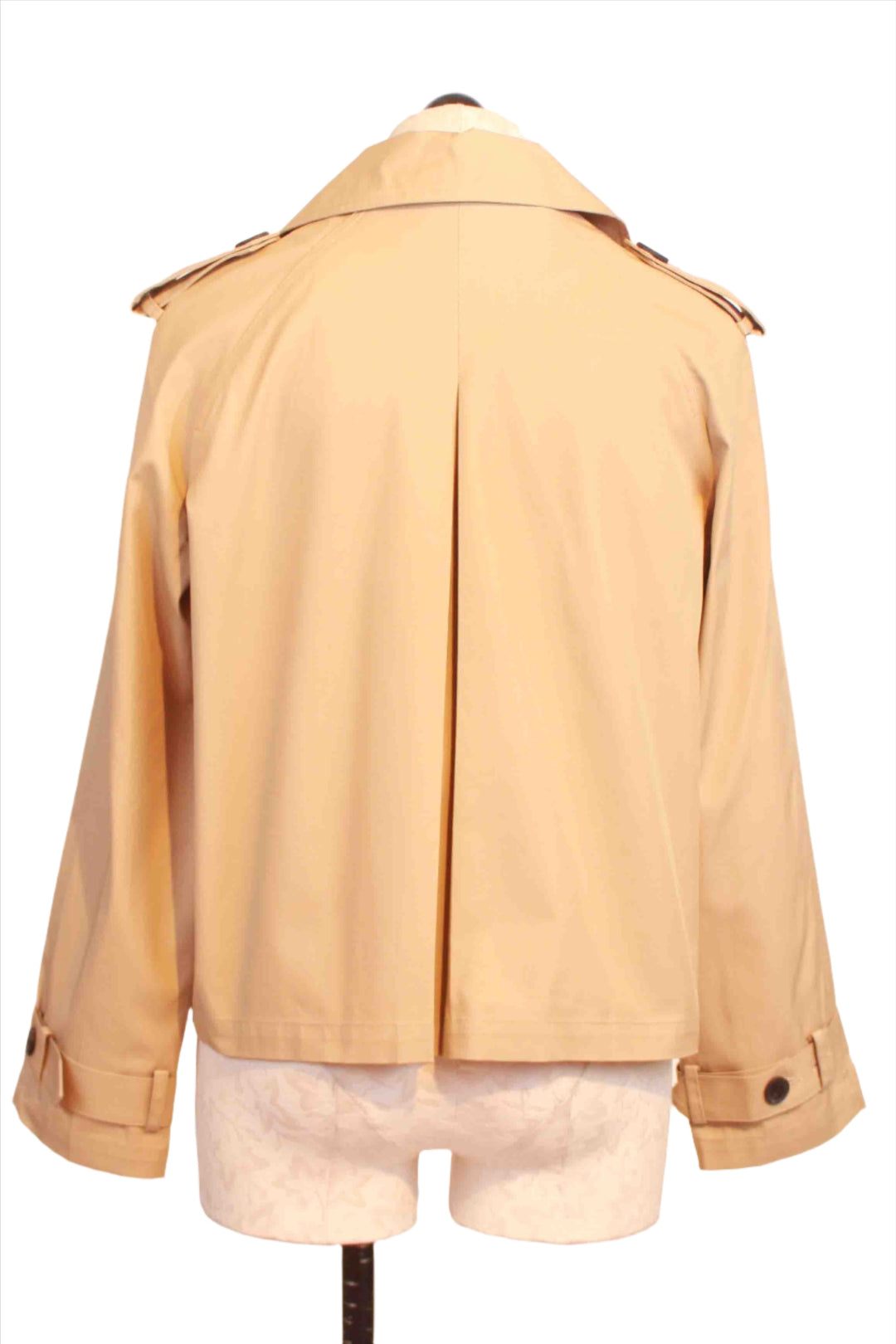 back view of Khaki colored Chelsea Cropped Trench Jacket by Fifteen Twenty