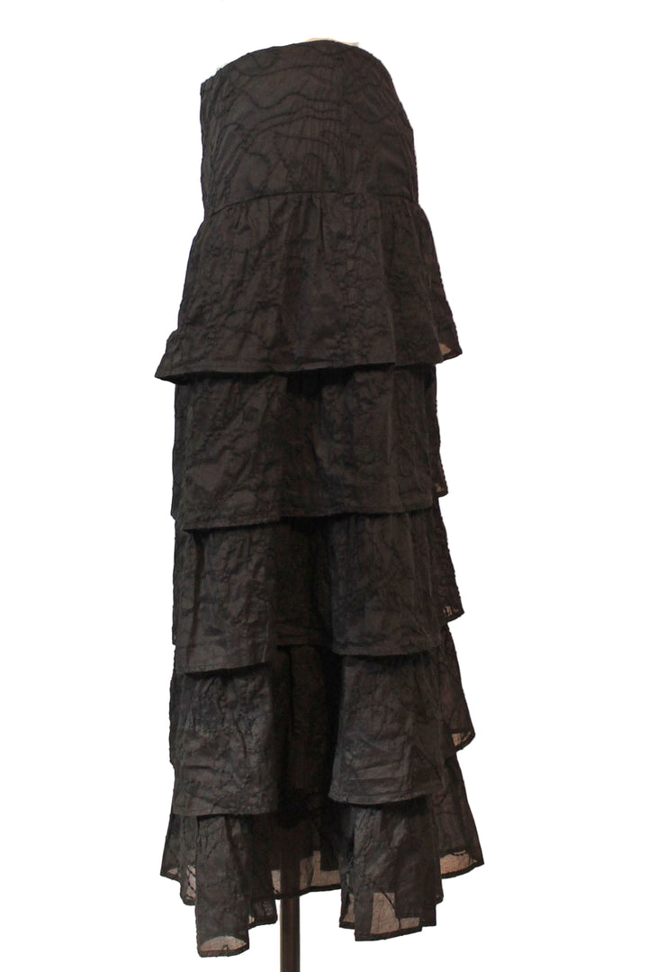 side view of Tiered Midi Length Christie Skirt by Marie Oliver with Tonal Embroidery